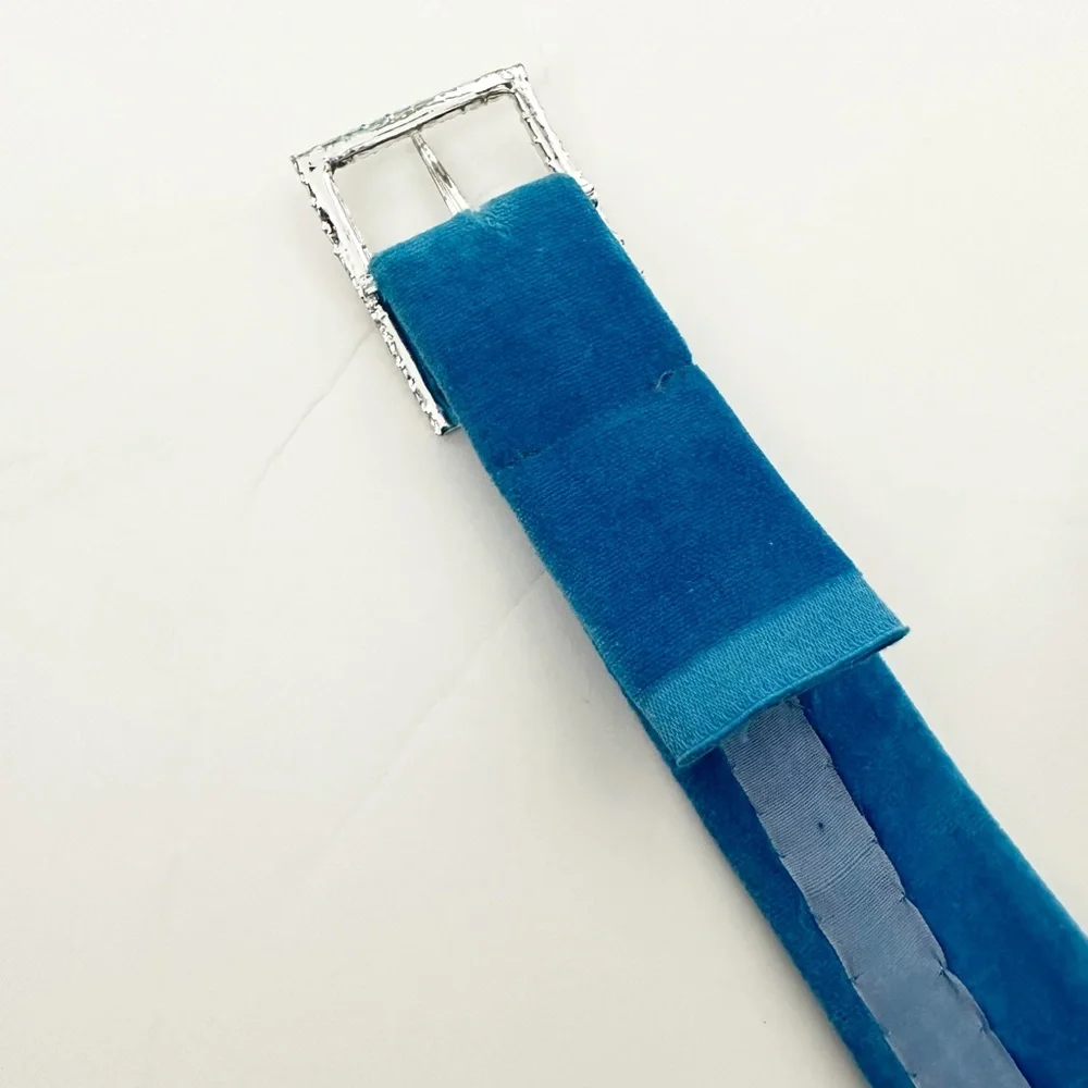 vintage kids handmade BELT blue velvet & rhinestones size unknown length: 27